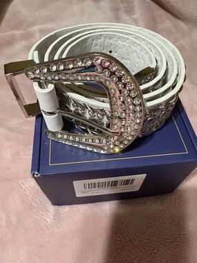 White  bling Rhinestone Crystal-Embellished Women's Belt - Fashion Accessory